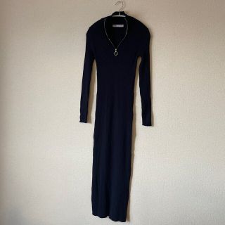 ザラ(ZARA)のZARA リブニットタイトワンピース　ネイビー(ロングワンピース/マキシワンピース)