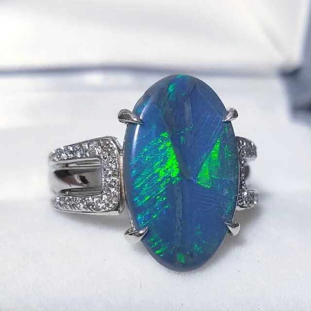 ダイヤモンド×ブラックオパール リング Pt900 0.14ct 9.7g