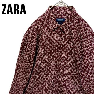 ザラ(ZARA)のZARA 総柄シャツ ワインレッド メンズ 長袖 古着 XLサイズ(シャツ)