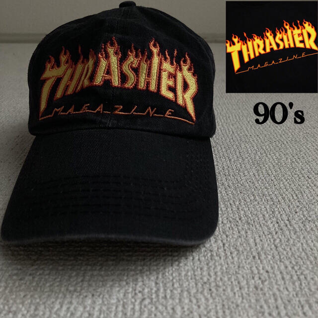 THRASHER(スラッシャー)の90s THRASHER CAP 黒　スラッシャー　キャップ　帽子　刺繍 メンズの帽子(キャップ)の商品写真