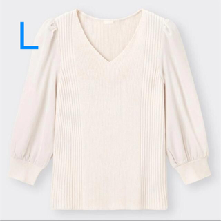 ジーユー(GU)の新品未使用　GU サテンスリーブセーター[7分袖] L 白(ニット/セーター)