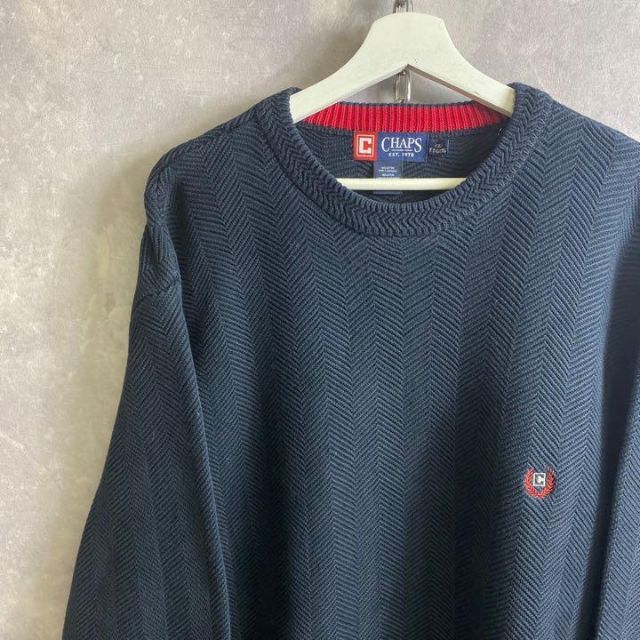 Ralph Lauren(ラルフローレン)のチャップスラルフローレン 90s ワンポイントロゴ ニット セーター ネイビー メンズのトップス(ニット/セーター)の商品写真