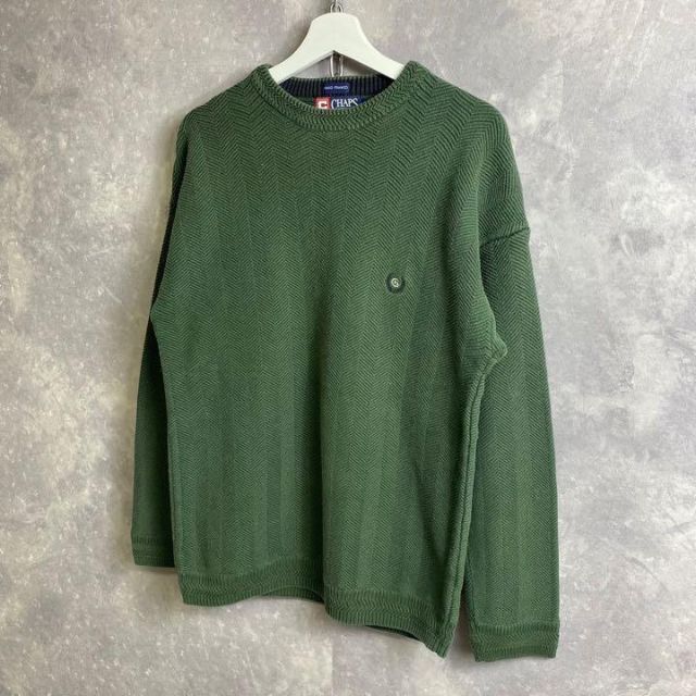 Ralph Lauren(ラルフローレン)のチャップスラルフローレン 90s ワンポイントロゴ ニット セーター 深緑 メンズのトップス(ニット/セーター)の商品写真