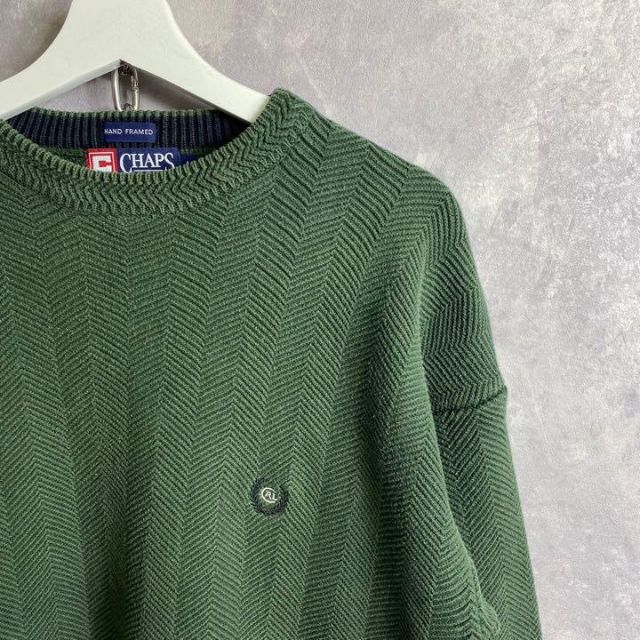 Ralph Lauren(ラルフローレン)のチャップスラルフローレン 90s ワンポイントロゴ ニット セーター 深緑 メンズのトップス(ニット/セーター)の商品写真