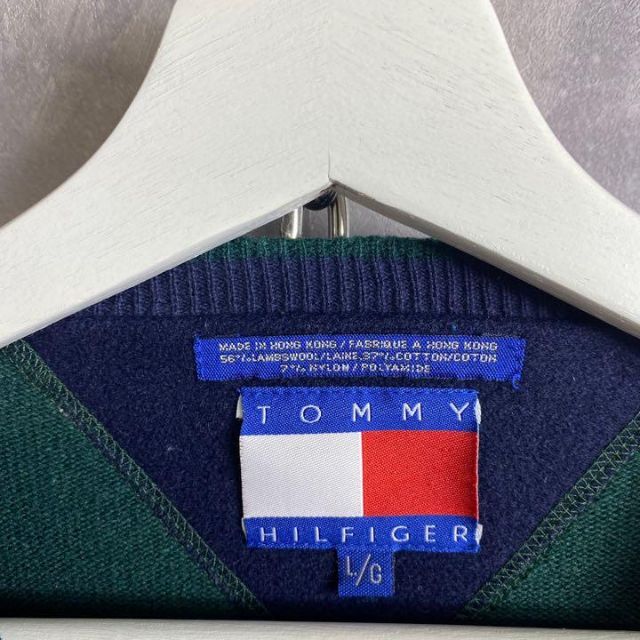 TOMMY HILFIGER(トミーヒルフィガー)のトミーヒルフィガー 90s ワンポイントニット ウール 深緑 グリーン メンズのトップス(スウェット)の商品写真