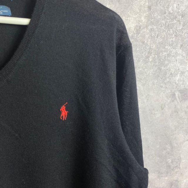 Ralph Lauren(ラルフローレン)のレア ラルフローレン 90s ウールセーター 薄手 黒 ブラック ワンポイント メンズのトップス(ニット/セーター)の商品写真