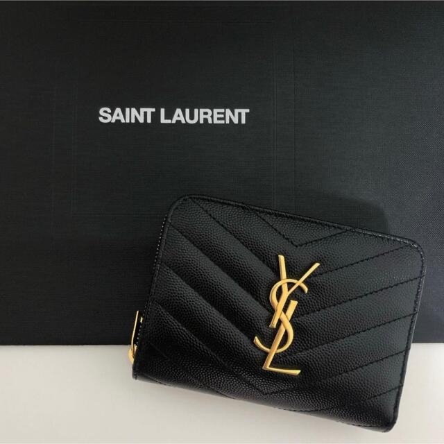 【美品】Saint Laurent 二つ折り財布 YSL キャビアスキン 黒