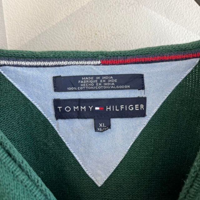 TOMMY HILFIGER(トミーヒルフィガー)の【トミーヒルフィガー】XLサイズ 刺繍春綿コットンニット緑スウェットトレーナー メンズのトップス(スウェット)の商品写真