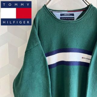 トミーヒルフィガー(TOMMY HILFIGER)の【トミーヒルフィガー】XLサイズ 刺繍春綿コットンニット緑スウェットトレーナー(スウェット)