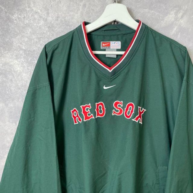 ナイキ 90s ナイロンプルオーバー REDSOX 緑 センターロゴ 刺繍ナイロンジャケット