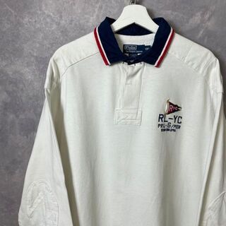 ラルフローレン(Ralph Lauren)のラルフローレン 90s ラガーシャツ 長袖ポロシャツ ネイビー 白 RLYC(ポロシャツ)