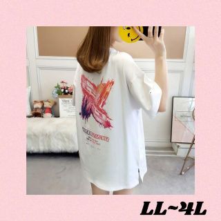 大きいサイズ春夏 韓国 レディース Tシャツワンピース LL-4L WH(Tシャツ(半袖/袖なし))