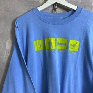 ビンテージ長袖Tシャツ 00s プリントT ロンT 水色 アートT(Tシャツ/カットソー(七分/長袖))