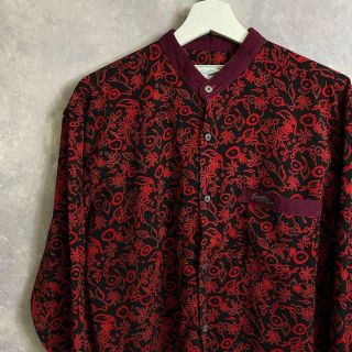 クロコダイル(Crocodile)のクロコダイル 90s ビンテージ総柄シャツ 赤黒 ノーカラー(シャツ)