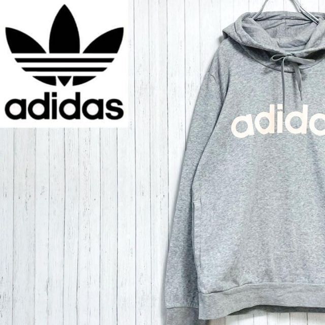 adidas(アディダス)のadidas　アディダス　パーカー　スウェット プルオーバー　グレー　L. メンズのトップス(パーカー)の商品写真