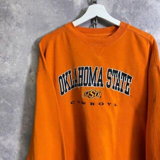 ビンテージカレッジスウェット 90s オレンジ オクラホマ 刺繍(スウェット)
