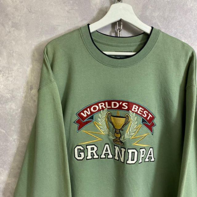 ビンテージスウェット 90s 深緑 カーキ GRANDPA 刺繍 メンズのトップス(スウェット)の商品写真