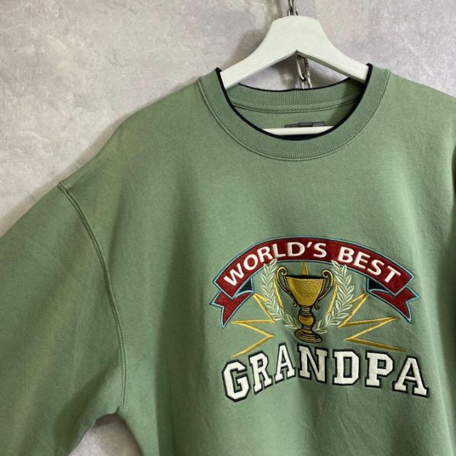 ビンテージスウェット 90s 深緑 カーキ GRANDPA 刺繍 メンズのトップス(スウェット)の商品写真