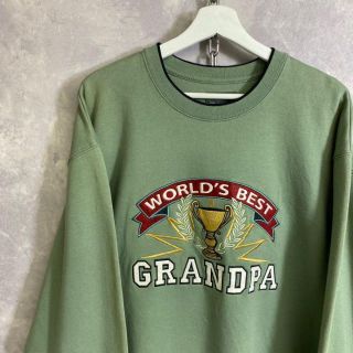 ビンテージスウェット 90s 深緑 カーキ GRANDPA 刺繍(スウェット)