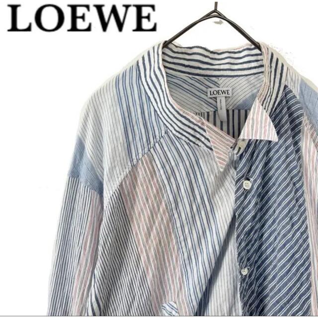 LOEWE ロエベ アシンメトリー パッチワーク ロングシャツ メンズ S ...