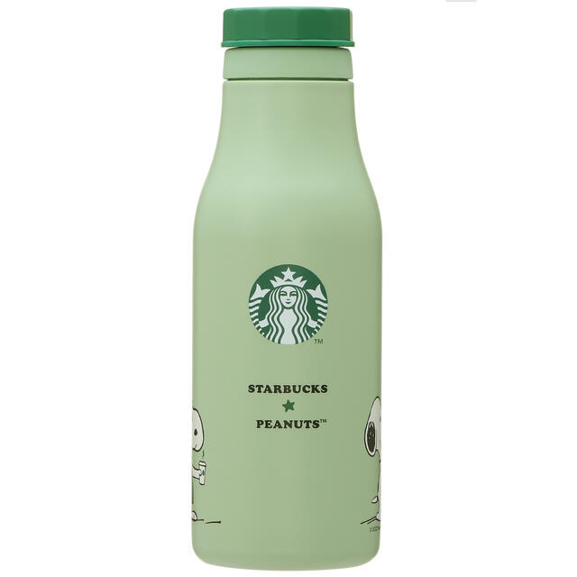 Starbucks Coffee(スターバックスコーヒー)のスタバ スヌーピー ステンレスロゴボトル PEANUTSグリーン473ml  インテリア/住まい/日用品のキッチン/食器(容器)の商品写真