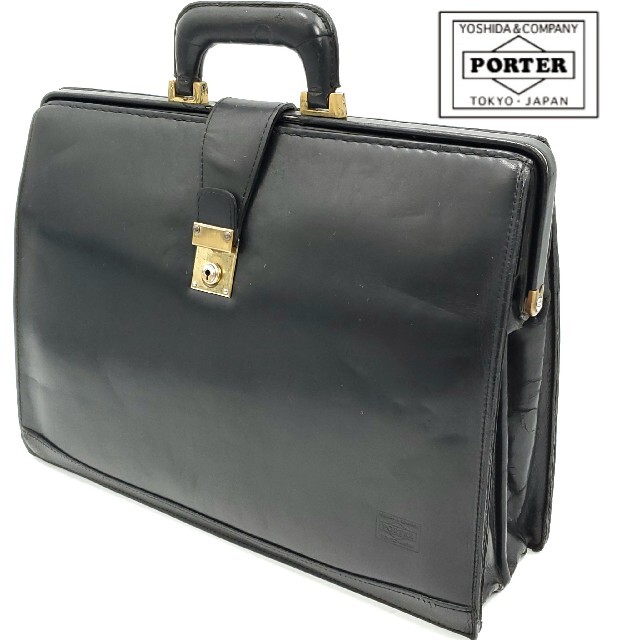 日本製◇PORTER◇オールレザーダレスバッグ黒メンズ本革ポーター本皮