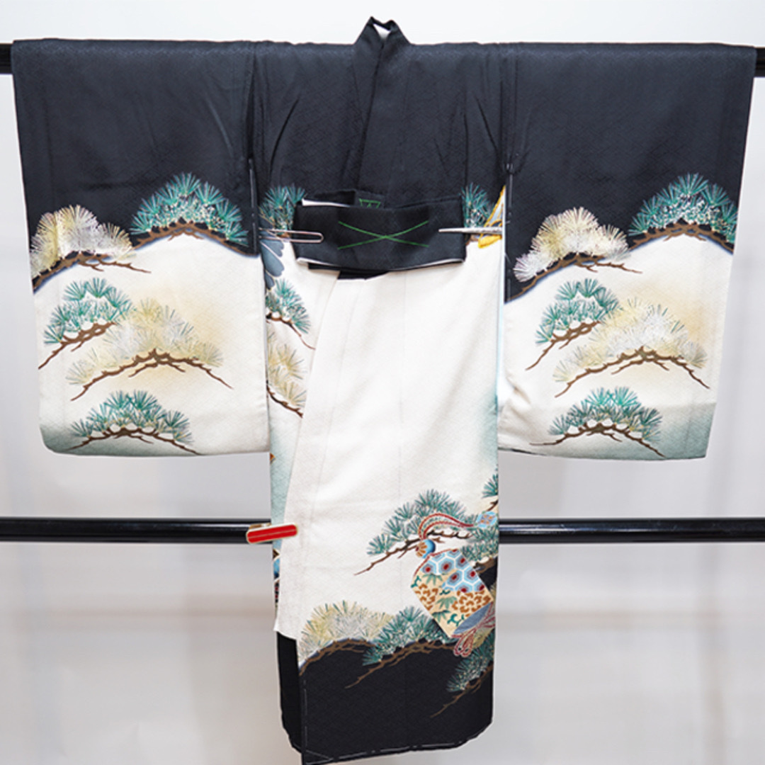 お宮参り 産着 のしめ 男児 正絹 綸子地 金刺繍 黒地 鷹 NO37937 お宮参り 産着 のしめ 男児 正絹 綸子地 金刺繍 黒地 鷹 NO37937