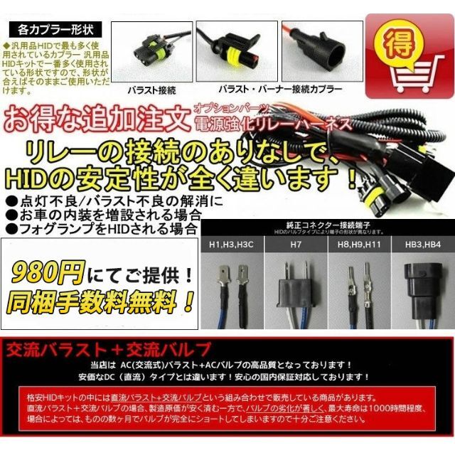 HIDキット55W H1/H3/H3C/H7/H8/H11/HB3/HB4黄金光 3