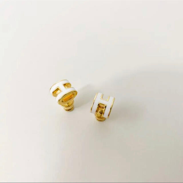 HERMES エルメス ミニポップH ピアス ホワイト ゴールド