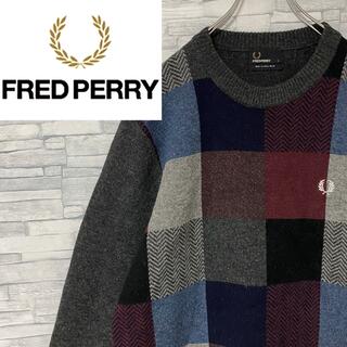フレッドペリー(FRED PERRY)の【レア柄】フレッドペリー　ニット セーター　刺繍ロゴ　マルチカラー　L(ニット/セーター)