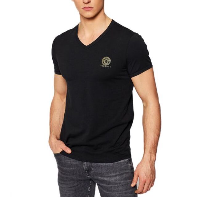 8 VERSACE メデューサ ブラック Vネック Tシャツ size 4