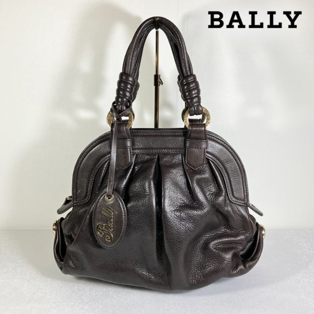 Bally バリー ロゴチャーム ゴールド金具 本革 ハンドバッグ ブラウン-