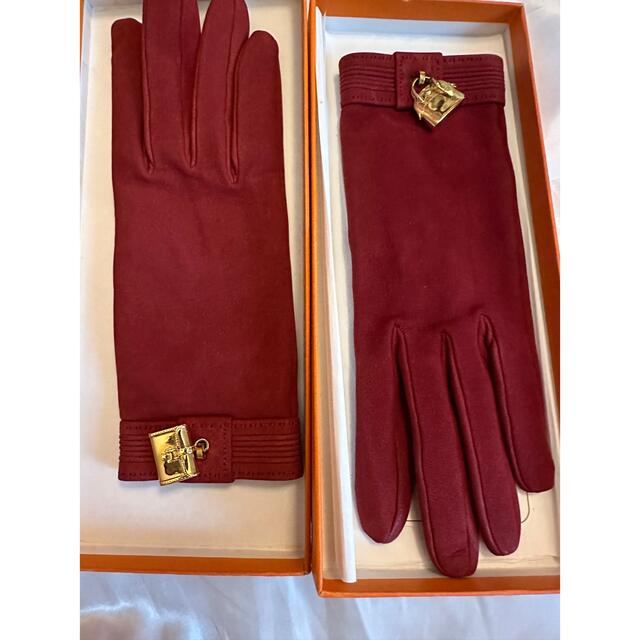 値下 正規品 美品 HERMES(エルメス)手袋・グローブスエード RED 7