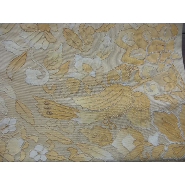 相良刺繍 袋帯 ビーズ刺繍のようなかわいい袋帯 花と鳥 正絹 アンティーク 4