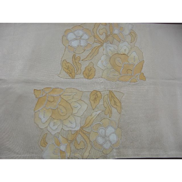 相良刺繍 袋帯 ビーズ刺繍のようなかわいい袋帯 花と鳥 正絹 アンティーク 7