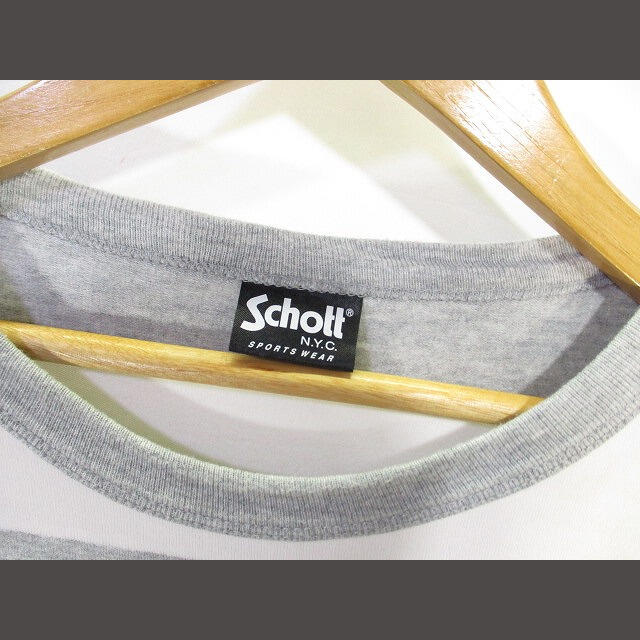 schott(ショット)のSCHOTT Tシャツ 半袖 胸ポケット グレー ホワイト XL ZX メンズのトップス(Tシャツ/カットソー(半袖/袖なし))の商品写真