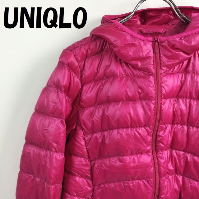 【人気】ユニクロ ダウンジャケット フード付き ピンク サイズS レディース | フリマアプリ ラクマ