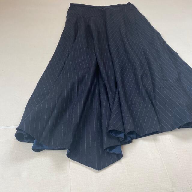 ドゥロワー ロングスカート 秋服 ストライプ 冬服 ウール 日本製 絹 フレア