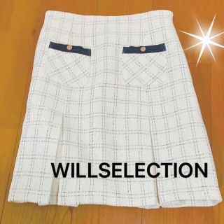 ウィルセレクション(WILLSELECTION)の未使用　ウィルセレクション  膝丈スカート　白　プリーツ  台形　ツイード　(ひざ丈スカート)