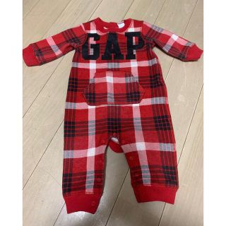 ベビーギャップ(babyGAP)のベビーギャップ　チェック柄ロンパース　レッド　赤(ロンパース)