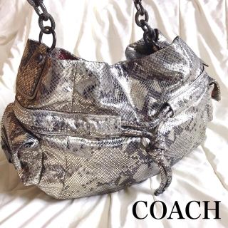 コーチ(COACH)の【極美品】希少 COACH ショルダーバッグ パイソン柄 ショルダーバッグ 銀(ショルダーバッグ)