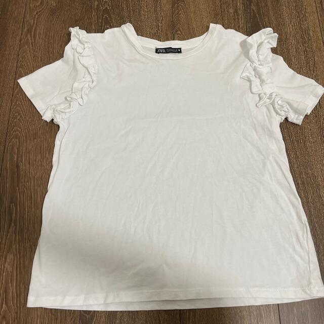 ZARA(ザラ)のZARA Tシャツ　フリル　白T レディースのトップス(Tシャツ(半袖/袖なし))の商品写真