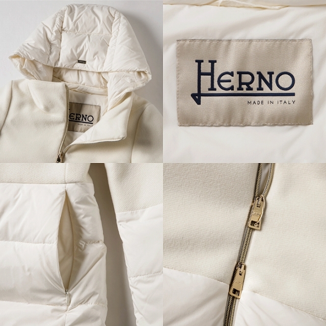 HERNO(ヘルノ)のヘルノ HERNO ダウンコート レディース ウールMIX フーテッド ダウンジャケット PI001564D 39601 1100 レディースのジャケット/アウター(ダウンジャケット)の商品写真