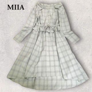 ミーア(MIIA)のミーア　ペプラム抜襟シャツワンピース　チェック　フィッシュテール　フリーサイズ(ひざ丈ワンピース)