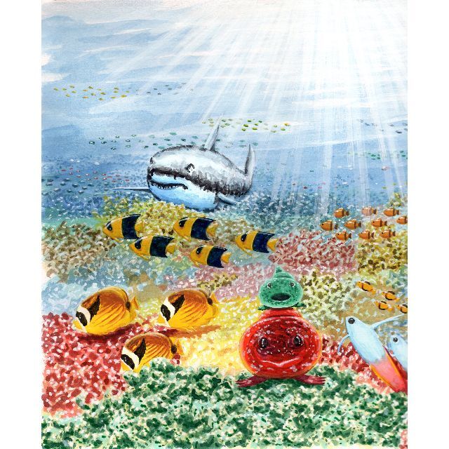 割引価格 原画 だんご魚親子のタロピョンと仲間達 絵画+タペストリー