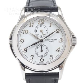 パテックフィリップ(PATEK PHILIPPE)のパテックフィリップ トラベルタイム 白文字盤 K18WG/革ベルト 手巻き 51(腕時計(アナログ))