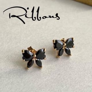 ♯5039　ブラックリボンピアス(ピアス)