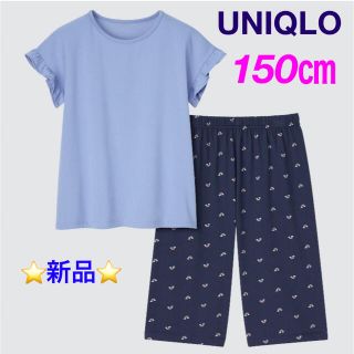 UNIQLO - GIRLS エアリズムコットンブレンドセット（ニジ・半袖） 上下