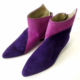 ジャンニヴェルサーチ(Gianni Versace)のジャンニヴェルサーチ ショートブーツ スエードレザー 34 紫 ピンク 22cm(ブーツ)