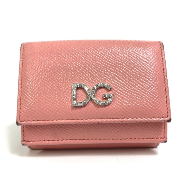 ドルチェアンドガッバーナ DOLCE&GABBANA DGロゴ ラインストーン BI1048 ドルガバ コンパクトウォレット 3つ折り財布 PVC ピンクファッション小物